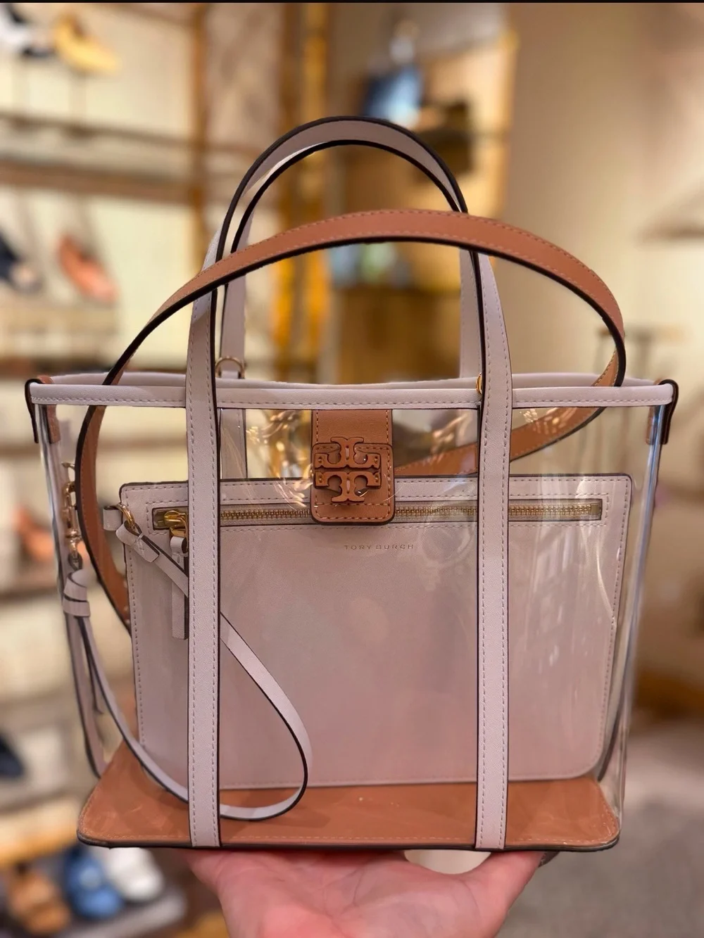 Tory Burch Clear Tote with White Leather Trim